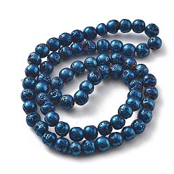 со Синим Покрытием Гальванические бусины из натуральной лавы, круглые, с покрытием синим, 6 мм, отверстие : 1.2 мм, около 69 шт / нитка, 16.14'' (41 см)