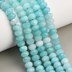 Cyan Rangs de perles de jade blanc naturel teintées et facettées, rondelle, cyan, 8x5.5~6mm, Trou: 1mm, Environ 64~66 pcs/chapelet, 14.76~15.16'' (37.5~38.5 cm)