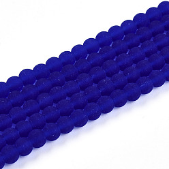 Синий Прозрачные стеклянные бусины, круглые, матовые, синие, 4~4.5 мм, отверстие : 0.9 мм, около 105~106 шт / нитка, 14.96~15.16'' (38~38.5 см)