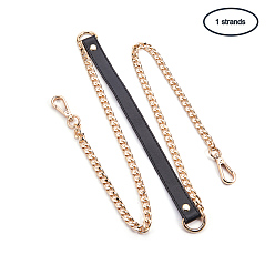 Black Bag Strap Chains, Iron Curb Link Chains with Leather, with Swivel Lobster Claw Clasps, Golden, Black, 122x0.95~1.9cm