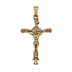 Golden Ion Plating(IP) Easter 304 Stainless Steel Pendants, with 201 Stainless Steel Snap On Bails, Crucifix Charms, Golden, 40x24x9mm, Hole: 6x3.5mm