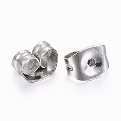 Stainless Steel Color 304 Stainless Steel Ear Nuts, Friction Earring Backs for Stud Earrings, Stainless Steel Color, 6x4.5x3.5mm, Hole: 0.9mm