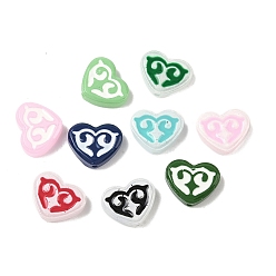 (52) Непрозрачная лаванда Окрашенные и запеченные стеклянные бусины, хаерт с рунами, с эмалью, разноцветные, 12x15x4.5 мм, отверстие : 1.2 мм