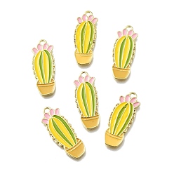 Green Yellow Alloy Enamel Pendants, Cactus, Light Gold, Green Yellow, 31x11x2mm, Hole: 1.5mm