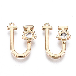 Letter U Латунные подвески, со стразами, без кадмия, без никеля и без свинца, алфавит, золотые, letter.u, 18x12x2.5 мм, отверстие : 1 мм