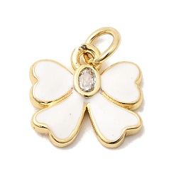 Белый Латунные подвески из прозрачного кубического циркония, с эмалью, без свинца и без кадмия, долговечный, очарование бантом, белые, 12x12.5x2 мм, Перейти кольцо: 5x1 мм, внутренний диаметр: 3 мм