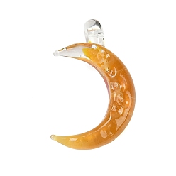 Золотистый Подвески лэмпворк ручной работы, луна, золотые, 34.5~38x21.5~24.5x7~9.5 мм, отверстие : 3.3~4 мм