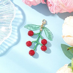 Красный Подвеска в виде фруктов из стеклянных бусин и полимерной глины со стразами, с акриловым листом, красные, 64~66 мм