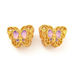 Средняя Орхидея Покрытие стойки бабочка латунная эмаль европейские бусины, бусины с большим отверстием, без кадмия и без свинца, реальный 18 k позолоченный, долговечный, средне орхидеи, 9x11.5x9 мм, отверстие : 4.2 мм