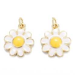 White Brass Enamel Pendants, Cadmium Free & Lead Free, Real 18K Gold Plated, Long-Lasting Plated, Flower, White, 15x13x2mm, Hole: 3.4mm