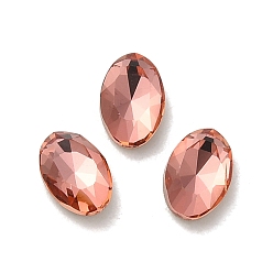 Padparadscha Glass Rhinestone Cabochons, Point Back & Back Plated, Faceted, Oval, Padparadscha, 6x4x2mm
