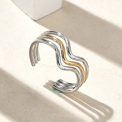 Золотой & Цвет Нержавеющей Стали 304 Открытые кольца-манжеты из нержавеющей стали с тройной волной для женщин, ионное покрытие (ip), золотые и нержавеющая сталь цвет, 11 мм, размер США 9 3/4 (19.5 мм)