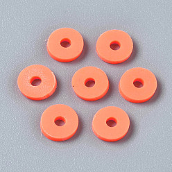 Orange Red Eco-Friendly Handmade Polymer Clay Beads, Disc/Flat Round, Heishi Beads, Orange Red, 6x1mm, Hole: 2mm, about 23500pcs/1000g