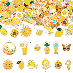 Оранжевый 48 шт 12 стили подвески из сплава эмали, разнообразные, оранжевые, 13~28x11~25x1.5~3 мм, отверстие : 1.2~2 мм, 4 шт / стиль