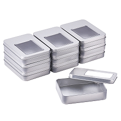 Platinum Tinplate Box, Storage Containers for Jewelry Beads, Candies, with Lip and and Clear Window, Rectangle, Platinum, 11.8x8.8x2.25cm, 10pcs