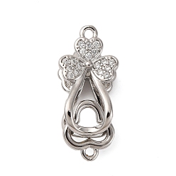 Платина Замки из латуни с микропейвом и прозрачным фианитом, без кадмия, без никеля и без свинца, цветок, платина, 26 мм, отверстия : 1.4 mm и 1.5 мм