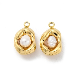 Настоящее золото 18K 304 прелести нержавеющей стали, самородки очарование, с абс пластмассовой имитационной жемчужиной, ионное покрытие (ip), реальный 18 k позолоченный, 14x8.5x6 мм, отверстие : 1.5 мм