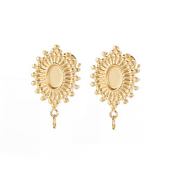 Real 14K Gold Plated Ion Plating(IP) 304 Stainless Steel Stud Earring Findings, Earring Setting for Enamel, with Ear Nuts and Loops, Oval, Real 14K Gold Plated, 20x14mm, Hole: 2.5mm, Pin: 0.7mm, Tray: 4x6mm