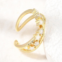 Clair Bagues manchette en laiton micro pavé de zircons cubiques émaillés pour femmes, étoiles, plaqué longue durée, sans cadmium et sans plomb, réel 18 k plaqué or, clair, 9mm, diamètre intérieur: 18 mm