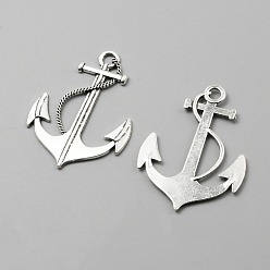 Antique Silver Tibetan Style Alloy Big Pendants, Anchor Charms, Antique Silver, 55x40x2.3mm, Hole: 3.5x4mm