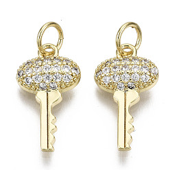 Настоящее золото 16K Латунные микропаве прозрачные подвески с фианитом, с целью перехода в кольце, без никеля , ключ, реальный 16 k позолоченный, 17x9x3 мм, Перейти кольцо: 5x1 мм, 3 мм внутренним диаметром