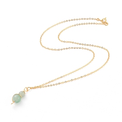 Green Aventurine Natural Green Aventurine Pendant Necklaces, with Copper Wire, Golden Plated Brass Cable Chains and Spring Ring Clasps, Round, 18.27 inch~18.89 inch(46.4~48cm)