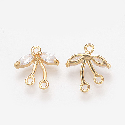 Real 18K Gold Plated Brass Cubic Zirconia Links, Chandelier Component Links, 3 Loop Connectors, Cherry, Nickel Free, Real 18K Gold Plated, 13x12x3mm, Hole: 1mm