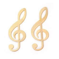 Золотой Латунные большие кулоны, стойки покрытие, скрипичный ключ, золотые, 53x19x0.5 мм, отверстие : 1 мм