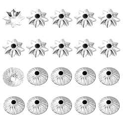 925 Sterling Silver Plated 100Pcs 2 Style Brass Bead Cap, Multi-Petal Flower, 925 Sterling Silver Plated, 4.5~5x1~1.5mm, hole: 1mm, 50pcs/style
