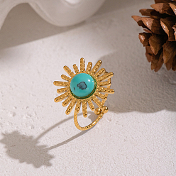 Бирюза 304 женские манжеты из нержавеющей стали с драгоценными камнями, солнце, вакуумное покрытие pvd, 21 мм, внутренний диаметр: 18.8 мм