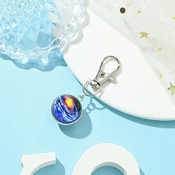 Синий Подвесные украшения в виде светящегося стеклянного шара на тему галактики, Поворотные застежки-лобстеры из сплава, подвески для украшений сумок, синие, 60 мм