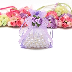 Лиловый 10 шт. подарочные мешочки из органзы с завязкой и розой, мешочки для украшений, свадебная вечеринка рождественские подарочные пакеты, прямоугольные, сирень, 9x7 см