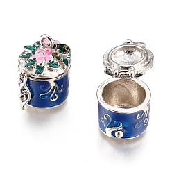 Небесно-голубой Латунные подвески коробки молитве, эмаль, колонка, платина, голубой, Размер : шириной около 18 мм , 26 мм длиной, отверстие : 4 мм