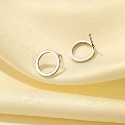 Stainless Steel Color 304 Stainless Steel Stud Earrings for Women, Round Ring, Stainless Steel Color, 12.4mm