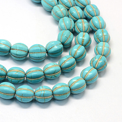 Turquoise Synthetic Turquoise Gemstone Bead Strands, Pumpkin, Dyed, Turquoise, 11~12x12mm, Hole: 1mm, about 33pcs/strand, 15.3 inch