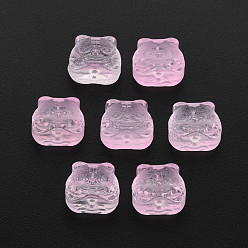 Pink Transparent Glass Beads, Chinese Zodiac Signs Tiger, Pink, 11.5x12x8mm, Hole: 1mm