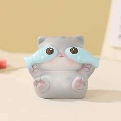 Светло-серый Смоляной пудинг кот с рыбой мини-модель украшения для выставки, аксессуары для микроландшафта, притворяясь опорными украшениями, светло-серый, 30 мм