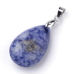 (306FM) Жонкиль матовый с лаймовой подкладкой Натуральные синие пятна яшмы подвески, со сплавочной фурнитурой, слеза, платина, 23~24x14x8 мм, отверстие : 4x5 мм