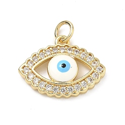 Белый Латунные микро проложить кубического циркония подвески, с эмалью, Злые чары глаз, долговечный, стойки покрытие, без свинца и без кадмия, реальный 18 k позолоченный, белые, 14x18.5x3.5 мм, отверстие : 3 мм