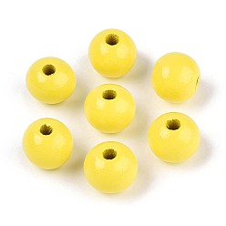 Желтый Круглые бусины из натурального дерева схима, окрашенные распылением, желтые, 11.8~12.5x11 мм, отверстие : 2.5~3 мм