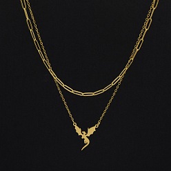 Золотой 304 Двухслойные ожерелья с подвеской в виде дракона из нержавеющей стали для женщин и мужчин, золотые, 15.75 дюйм (40 см) и 17.72 дюйм (45 см), 2 шт / комплект