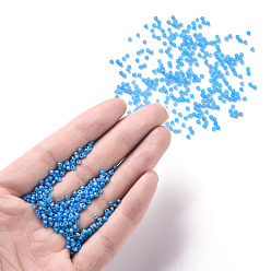 Dodger Blue 12/0 Grade A Round Glass Seed Beads, Transparent Frosted Style, AB Color Plated, Dodger Blue, 2x1.5mm, Hole: 0.8mm, about 30000pcs/bag