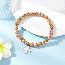 Оранжевый Сплав эмали шарм браслеты, Браслеты из синтетических янтарных бусин круглой формы для женщин, цветок, оранжевые, внутренний диаметр: 2-1/8 дюйм (5.5 см)