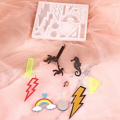 Смешанные Узоры Diy кулон пищевые силиконовые формы, формы для литья смолы, для уф-смолы, изготовление ювелирных изделий из эпоксидной смолы, молния, морской конек, облако и геометрическая фигура, смешанные узоры, 124x144x7 мм, отверстие : 1 мм, внутренний диаметр: 5~89x5~55 мм