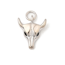Платина Латунные подвески, бык голова, долговечный, без свинца и без кадмия, стойки покрытие, с целью перехода в кольце, платина, 15.5x13x4 мм, отверстие : 3.5 мм