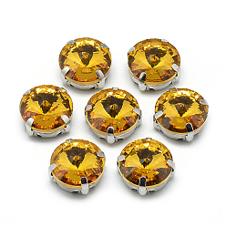 Золотистый Шить на горный хрусталь, многожильных ссылки, стекло горный хрусталь, с настройками латуни, аксессуары для одежды, граненые, плоско-круглые, платина, золотые, 13x7.5 мм, отверстие : 0.8~1 мм