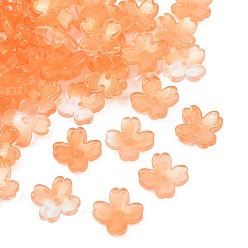 Оранжевый Двухцветные прозрачные колпачки для стеклянных бусин, 4-лепестков цветка, с блеском порошок, оранжевые, 13x13x4.5 мм, отверстие : 1.2 мм, Около 1370 шт / 1000 г