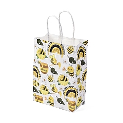 Bees Прямоугольные бумажные пакеты с пчелиной тематикой, с ручками, для подарочных пакетов и сумок, желтые, Пчелы, мешок: 8x15x21 см, сгиб: 210x150x2 мм