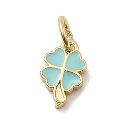 Аквамарин Латунь эмаль подвески, клевер амулеты, стойки покрытие, долговечный, без кадмия и без свинца, реальный 18 k позолоченный, с целью перехода в кольце, аквамарин, 9.5x6x2 мм, отверстие : 3.2 мм