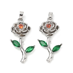Платина Латунные микро проложить кубического циркония подвески, без кадмия и без свинца, цветок, платина, 33x17x6 мм, отверстие : 5x2.5 мм